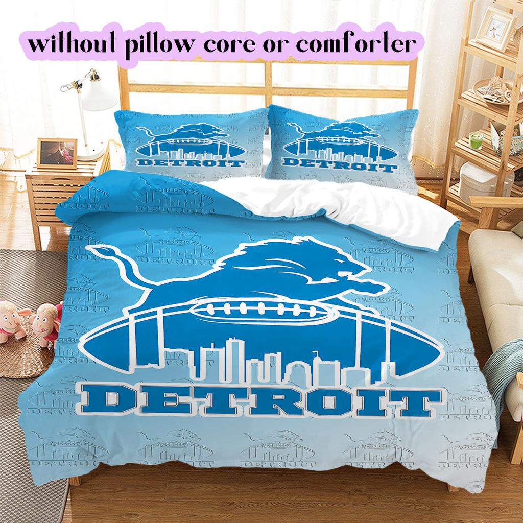 Detroit Lions rugby Pattern Bedding,Quilt Set Quilt Cover Pillowcase Home Birthday Gift (1*duvet cover+2*pillowcase,without core)