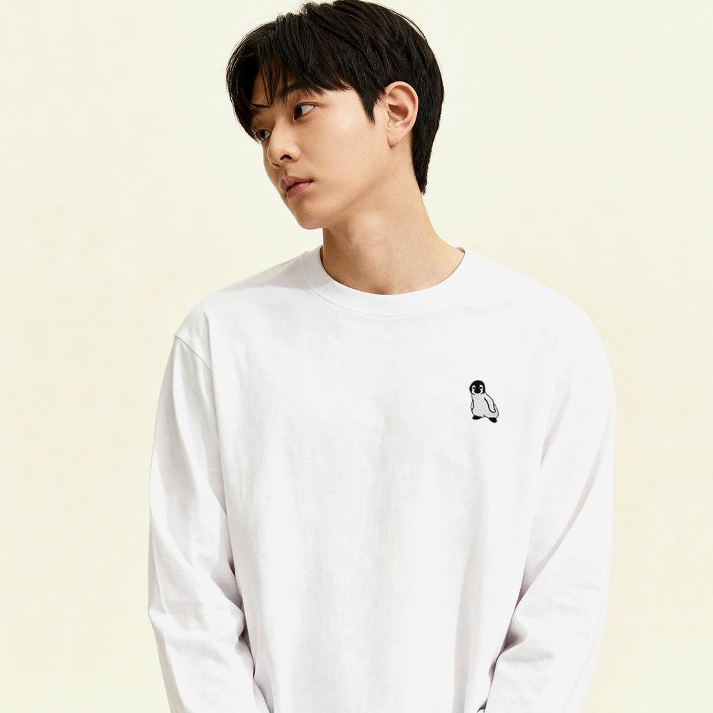 OKSTAR Penguin Embroidered Crew Neck Oversized Long Sleeve T-Shirt