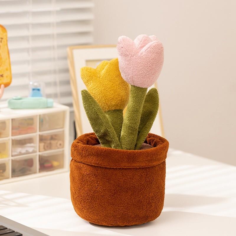 Tulips Roses Peach Blossoms Lotus Flowers Plush Potted Plant Toy For Kids Gift