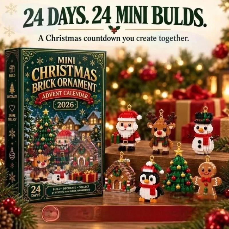 3D Mini Weihnachts-Ziegelstein-Ornament Adventskalender 2026, 24 Tage Weihnachts-Countdown Bausteine-Set, Weihnachtsbaum-Dekoration Geschenk