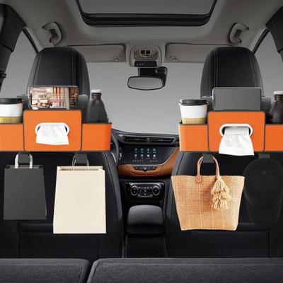 3-in-1 Auto-Rücksitz-Organizer Multifunktionale Rücksitz-Aufbewahrungsbox mit 2 Getränkehaltern Taschentuchbox und Haken für Handys Snacks Getränke Handtaschen