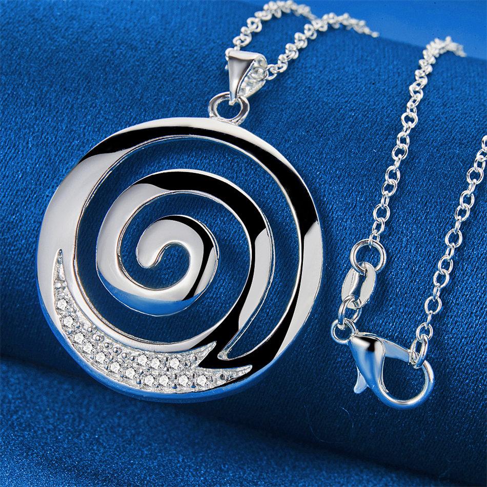 925 Sterling Silver 16-30 Inch Exquisite Spiral Circular Pendant Necklace for Women's Fashion Jewelry Wedding Accessories
