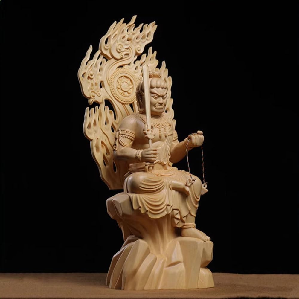Fudo Myoo (Acala) Buddhist Statue, Wooden Carving, Buddhist Altar Ornament, Cypress Wood, Guardian Deity, Year of the Rooster, One of the Five Great M