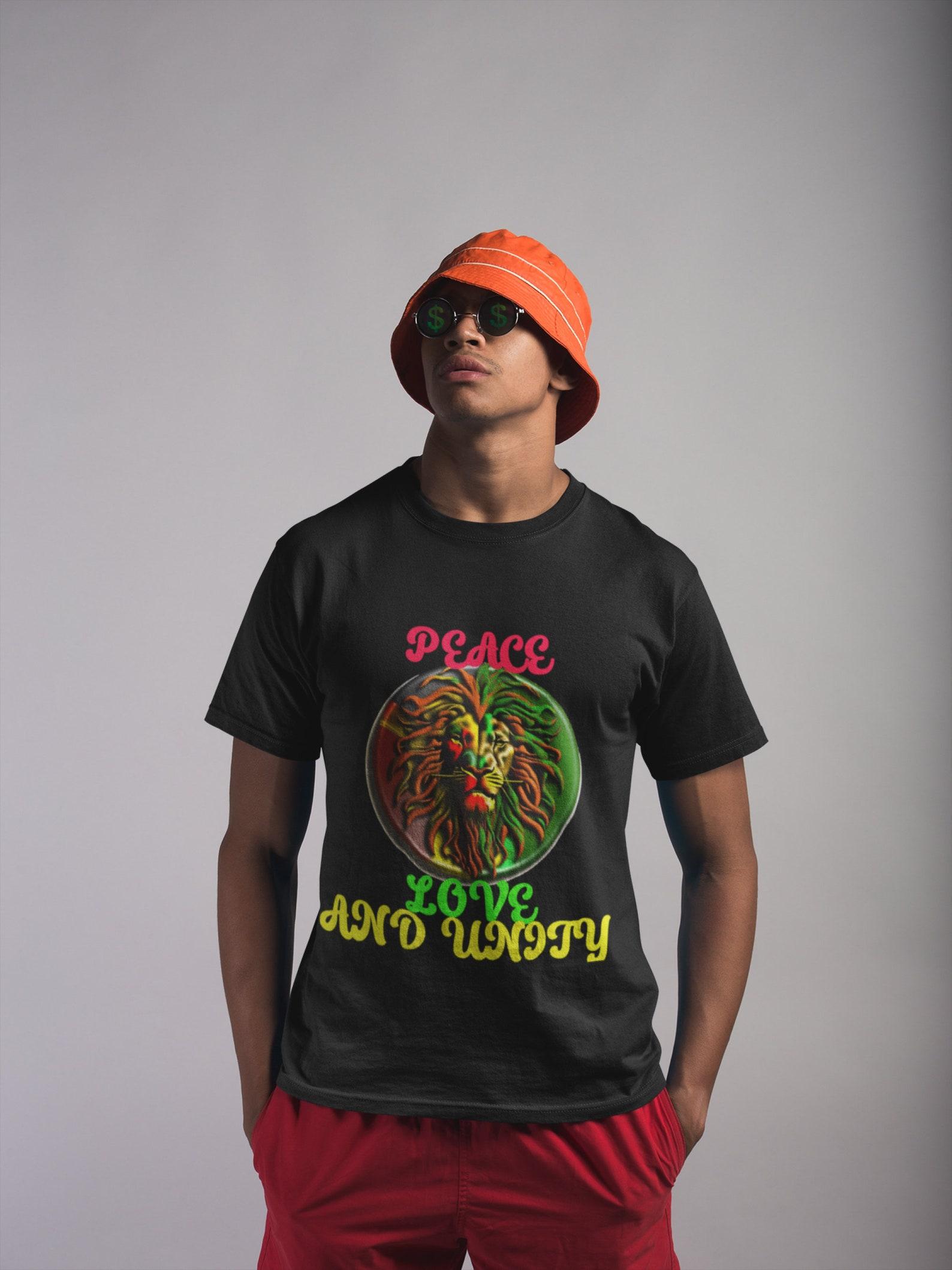 Rasta Lion of Judah T-shirt: Peace, Love, Unity 3XL