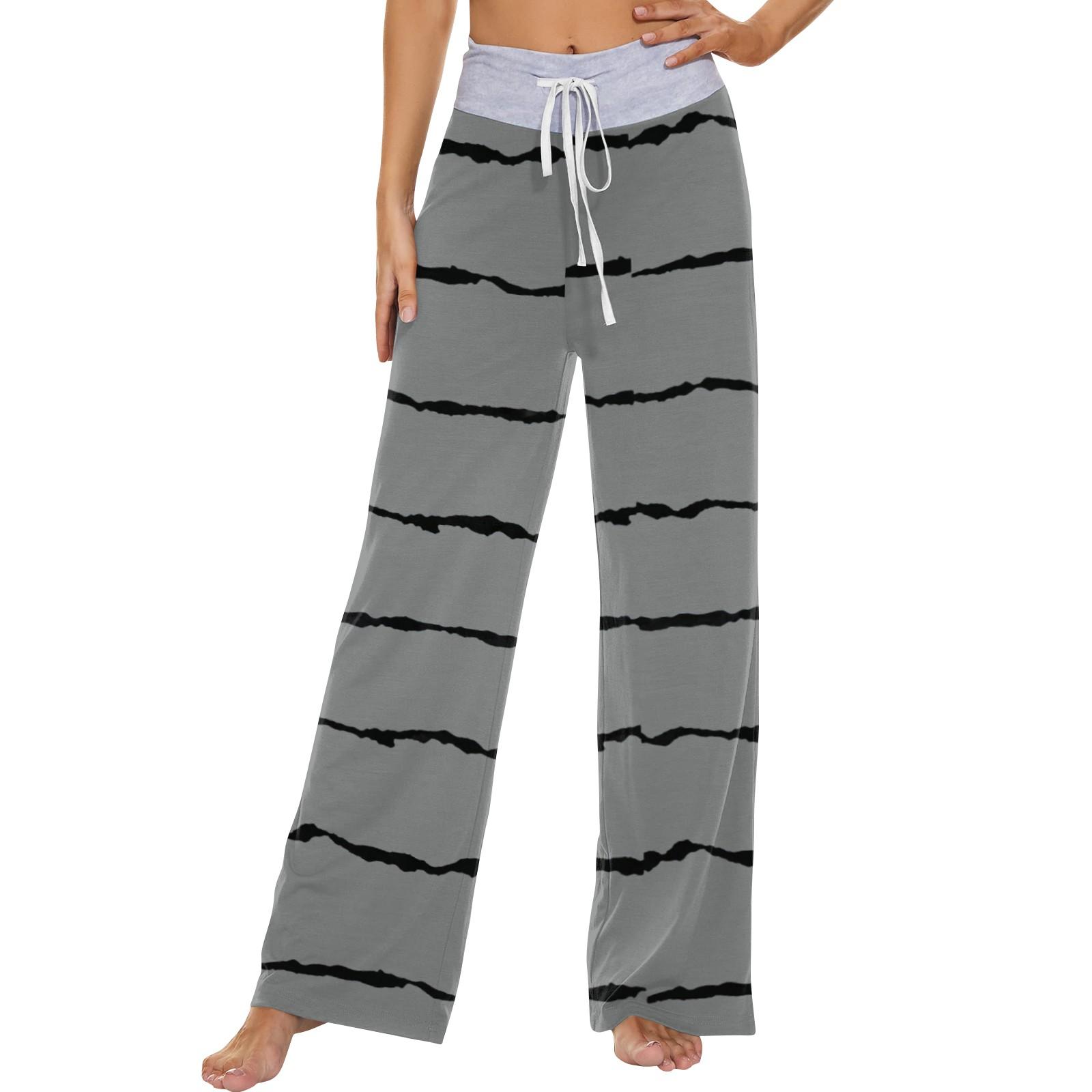 

Женские модные повседневные удобные пижамные штаны с принтом в полоску, широкие брюки на шнурке L