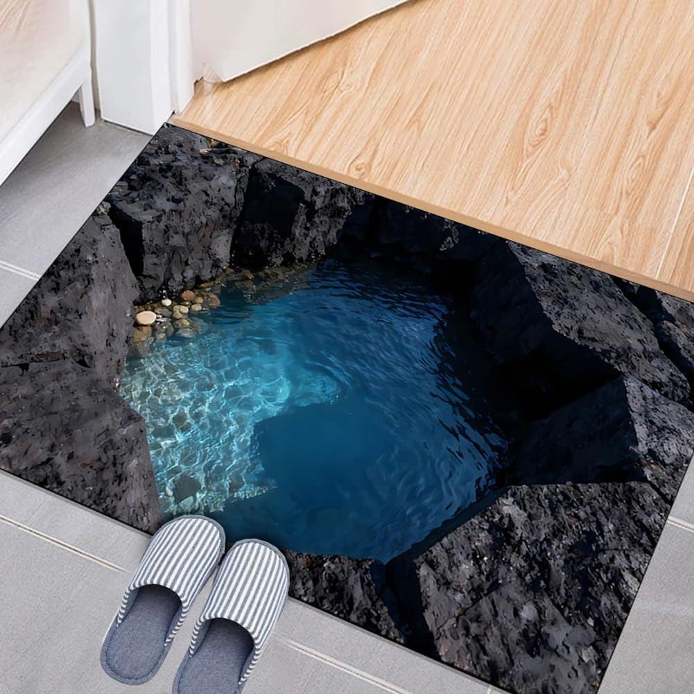3D Ancient Well Spring Door Mat Stone Well Wall Design Non-Slip Rug Creative Home Decor Entryway Doorway Living Room Carpet