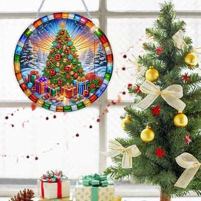 Xmas Theme 2D/Flat DIY Double Sided Hanging Diamond Art Kits Rhinestone Diamond Art Window Pendants DIY Home Decor Hanging Charm