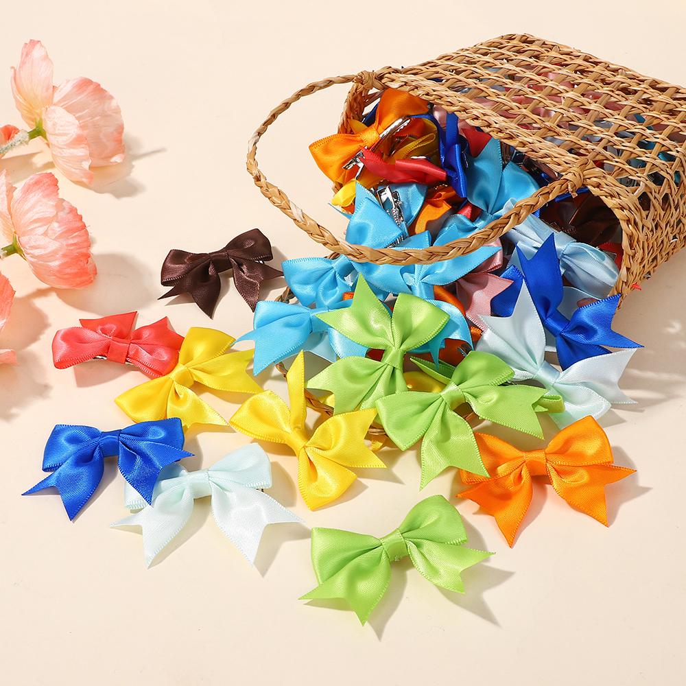 50Pcs Mini Cheer Bows Hair Clip Random Color Hairgripes Delicate Ribbon Hair Bows Hairclip Girls Sweet Headdress