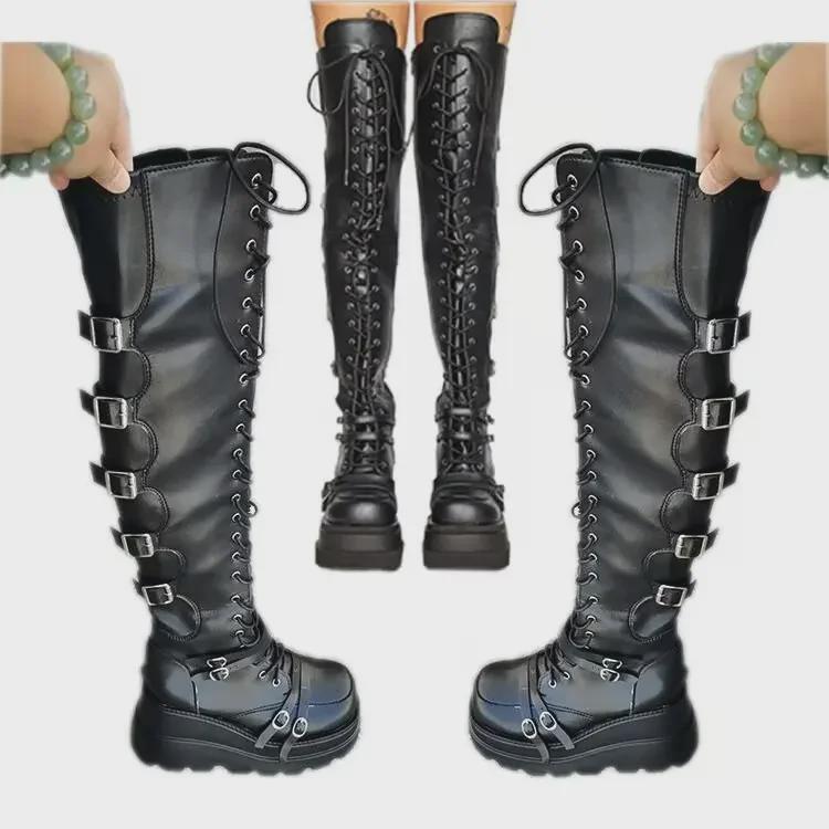 Damstövlar med hög kilklack över knäet - Rund tå, Höst/Vinter 2022, Europeisk och amerikansk stil, Riddarstövlar
