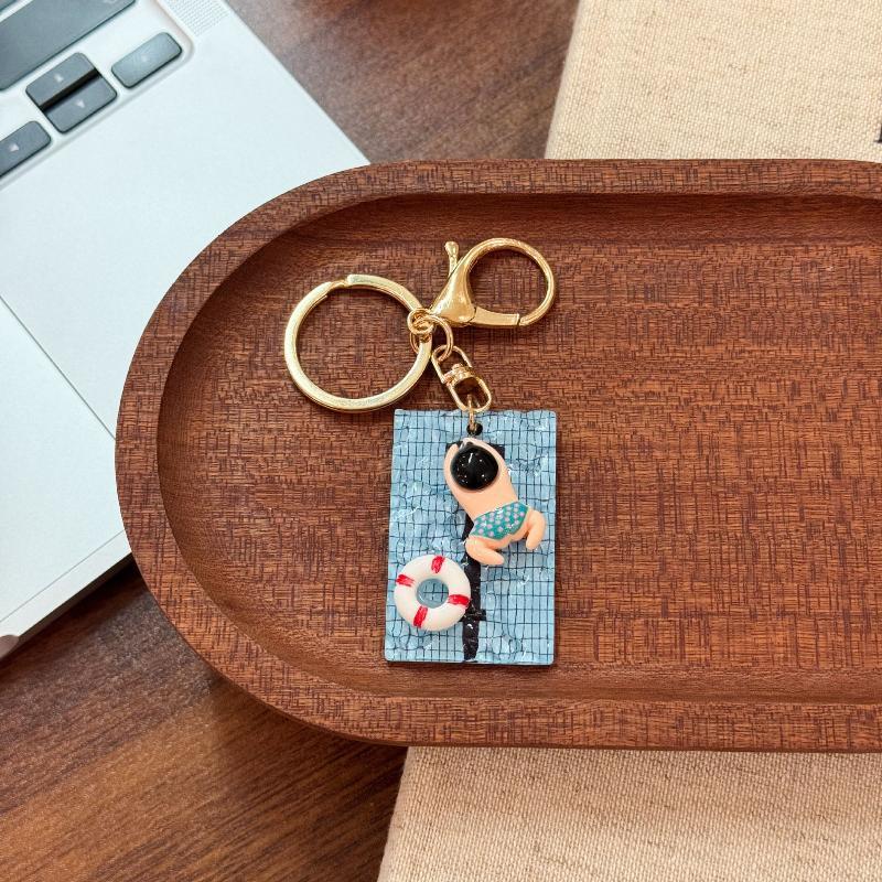 Creative Swimming Keychain Anti-scratch Pool Key Ring 1 PCS Lightweight Pendant for Car Key Bag Summer Party Gift