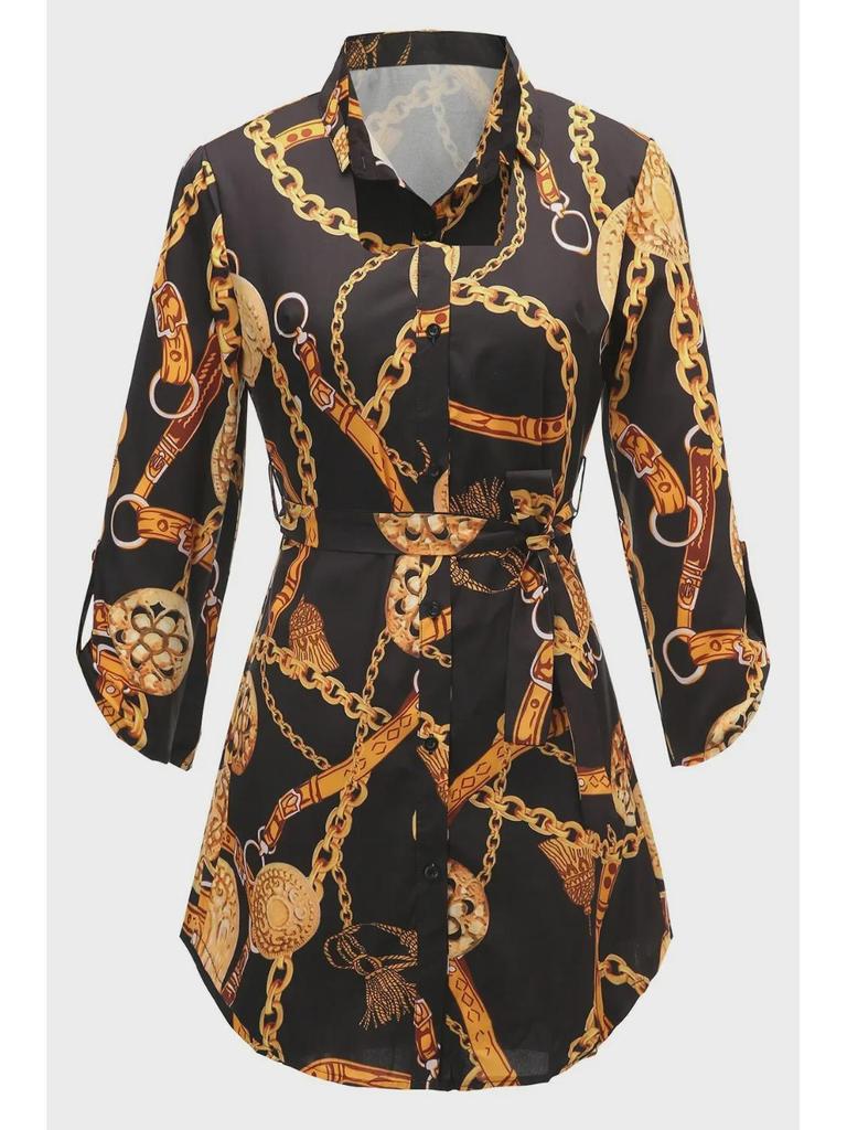 European and American Large Size Women's Printed Lapel Shirt – Autumn/Winter Collection