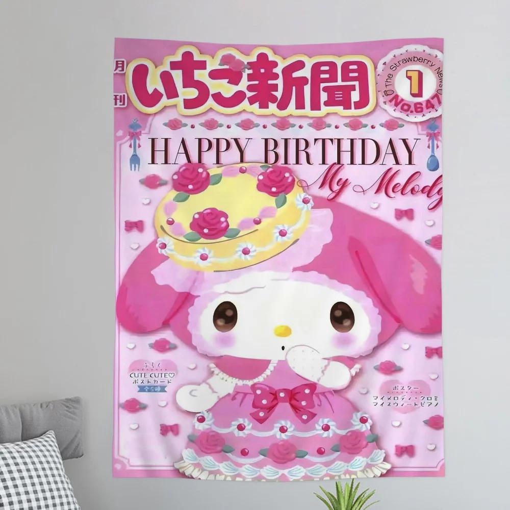 My Melody Pink Cute Anime Colorful Tapestry Wall Hanging Hanging Tarot Hippie Wall Rugs Dorm Wall Art Decor Girl Heart Kawaii An