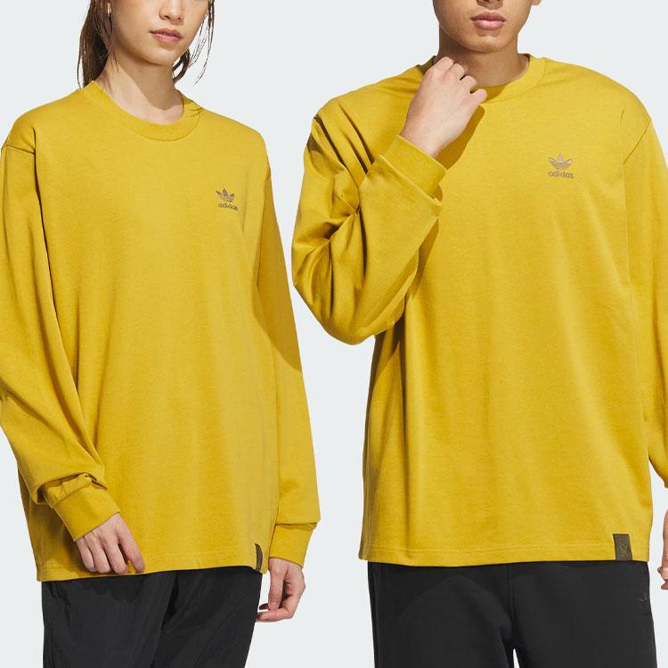 adidas Originálna okrúhly výstrih s potlačou vzoru písmen voľná dlhá rukávová tričko s klesajúcimi ramenami Unisex tričko Victory-Gold IZ1539