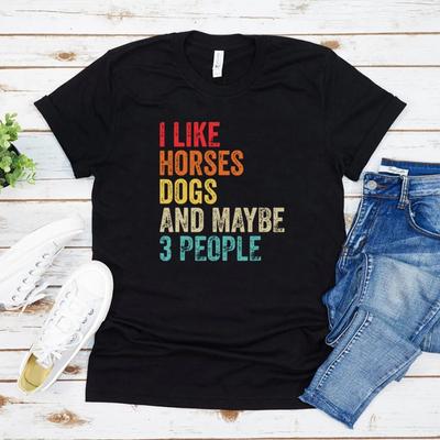 Eu Gosto de Cavalos Cachorros e Talvez 3 Pessoas Camiseta Amante de Cavalos Camiseta Meninas Camisa de Cavalo Mulheres Camisetas Gráficas Tops Vintage de Manga Curta