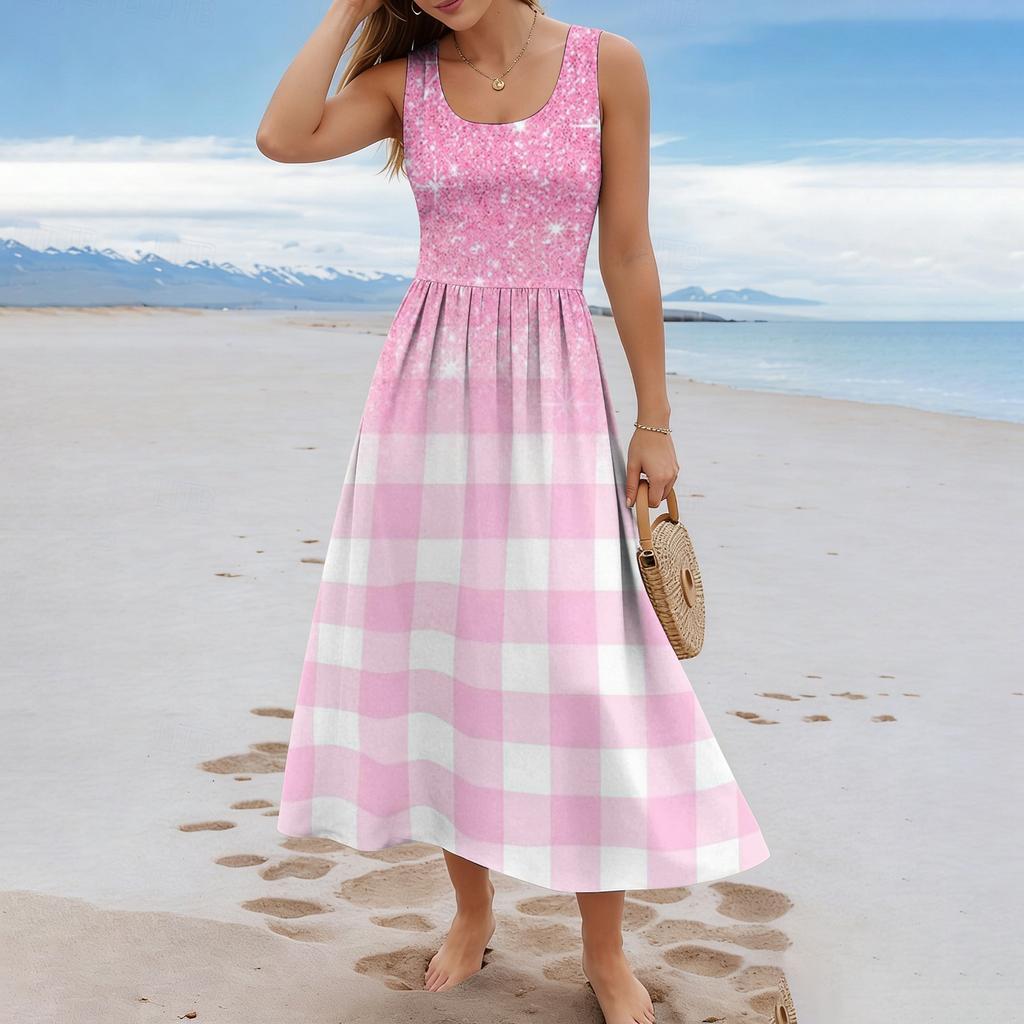 Ladies' floral summer casual and fashionable sleeveless long dress