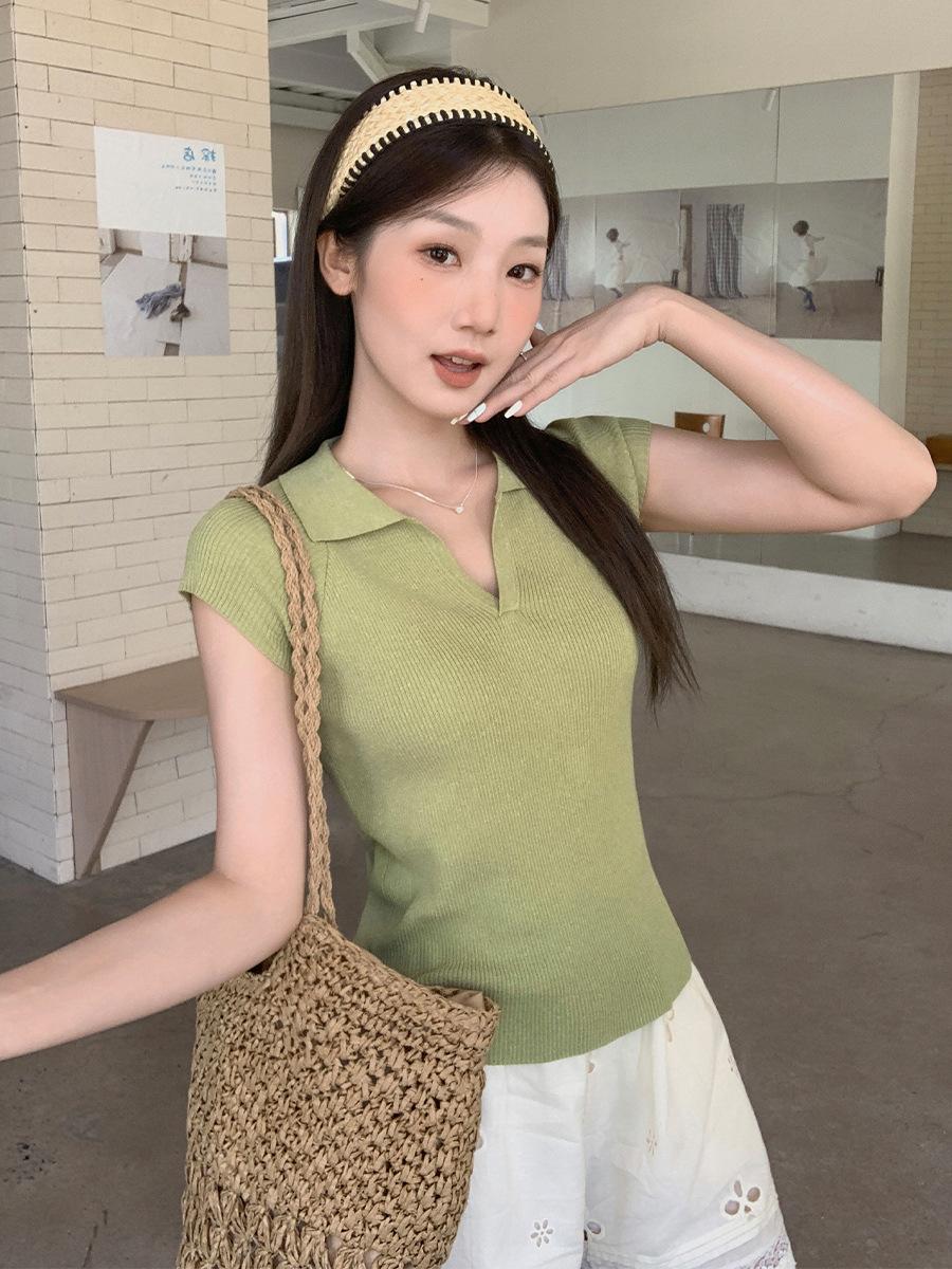 

Korean POLO lapel design vest thin wool knitted sweater women s clothing summer new Xiaofei sleeve outerwear top One size fits all