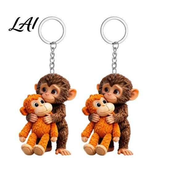 Durable Keychain for Backpack Baby Monkey Hugging Plush Toy Cute Animal Bag