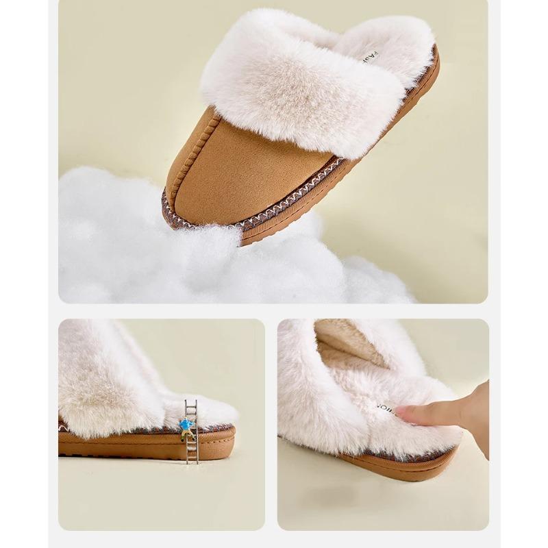 Smile Pop Winter Fur Cotton Slippers For Women Soft Comfort Fuzzy Bedroom Slides Faux Fur Warm Plush Shoes Fluffy House Slippers