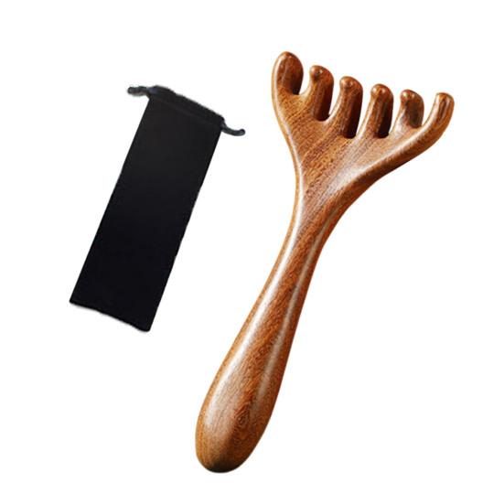 Deer Antlers Meridian Massage Comb with Storage Bag Long Handle Sandalwood Scalp Massager Comb Six-Claw Wide Tooth Body Massage Guasha Scrubber Tool