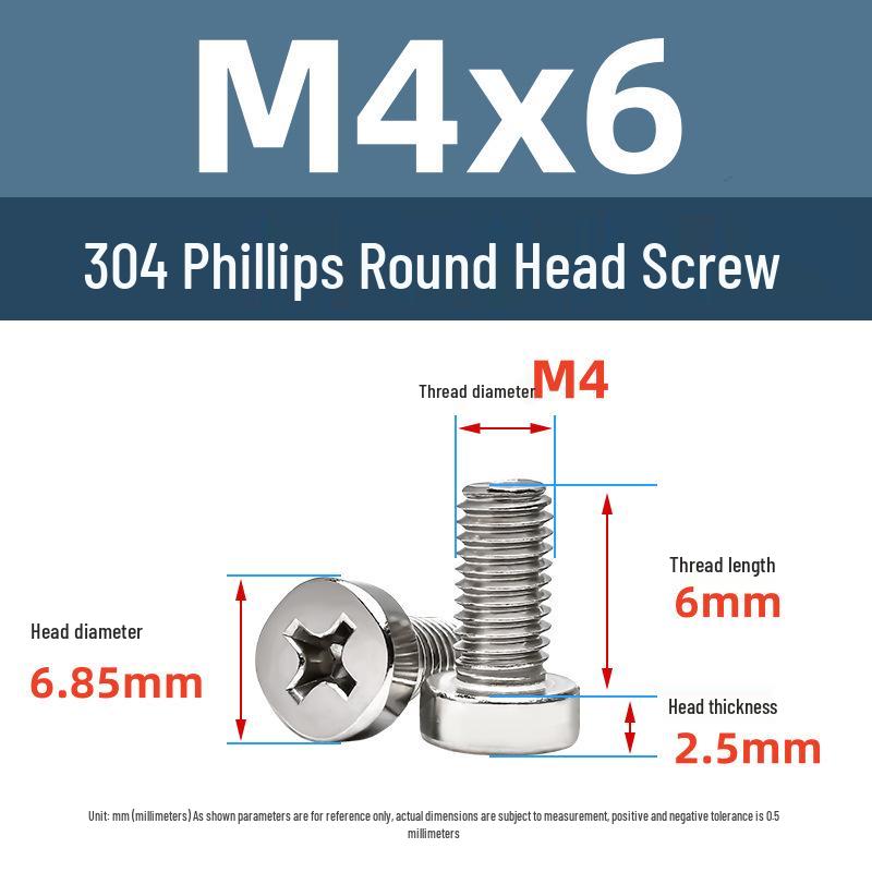 Yigu 304 Stainless Steel Phillips Round Head Machine Screws M2.5-M5