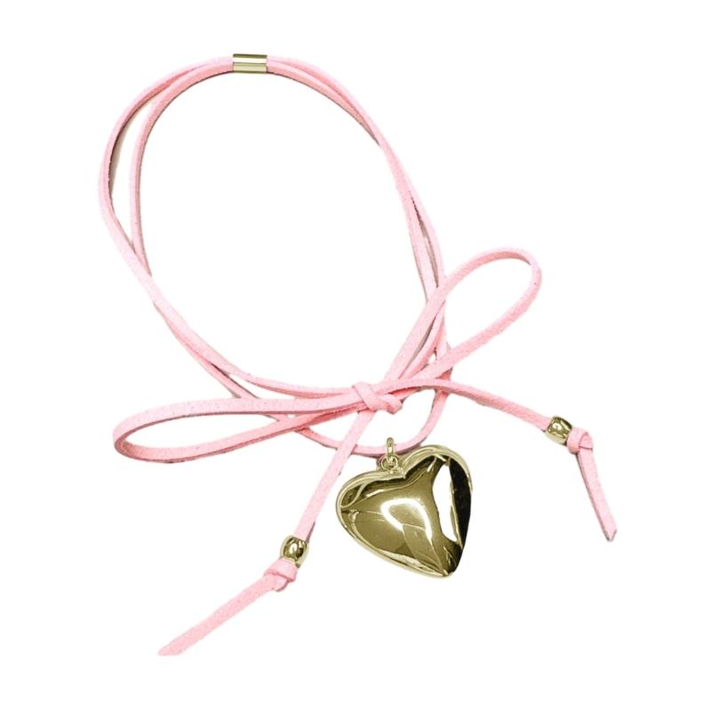 Heart Pendant Collar Necklace Neck Tie Clavicle Chain Necklace Long Rope Bow-Tie Choker Necklace Fashion Jewelry