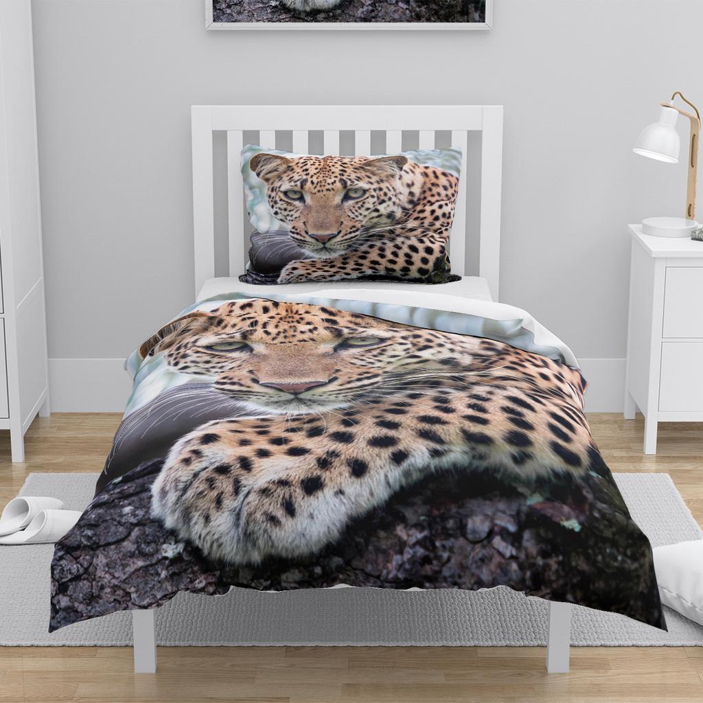 Animal Print Duvet Cover Set Leopard 3D Bed Linen Twin/Queen/140x200,Ultra-Soft Polyester Bedding, Machine Washable Home Decor