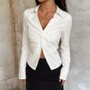 Wind Kink Design Sense Long-sleeved Shirt Waist Thin Short Temperament Spice Girl White Top