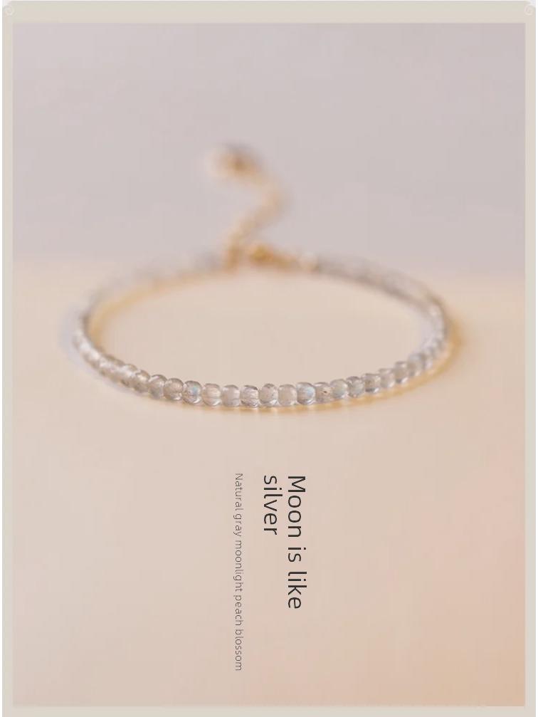 Natural Gray Moonstone and Labradorite Crystal Bracelet - Elegant, Simple Gift