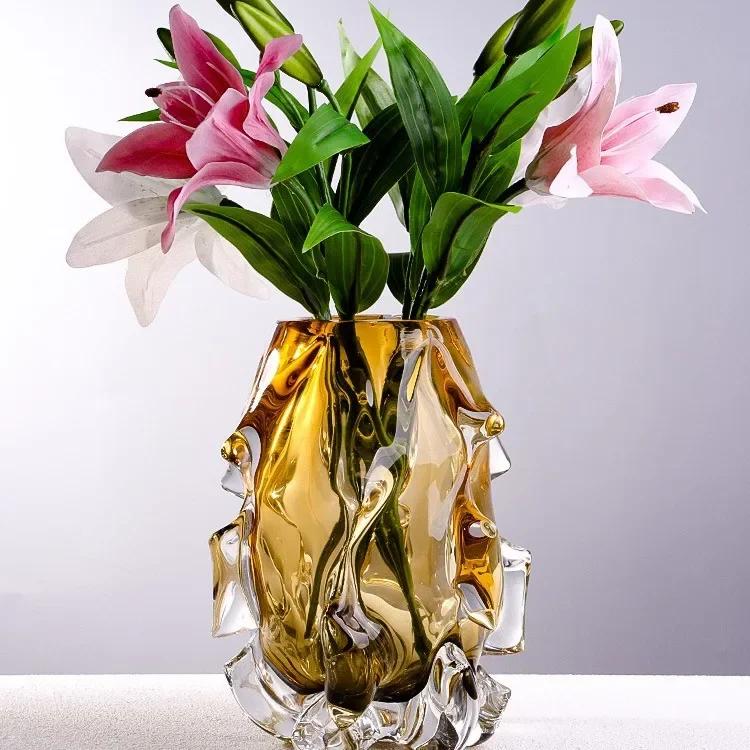 Creative Amber Gradient Glass Vase Hydroponics Flowers Pots Desk Decoration Flower Arrangement Floral Vases Modern Home Decor