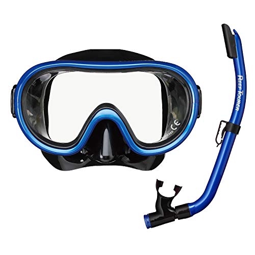 

Reef Tourer Snorkeling Set (Snorkel & Mask) for Children, 2-Piece Set, Silicone & Elastomer, Ages 4-9, Black Manta Blue, RC9203