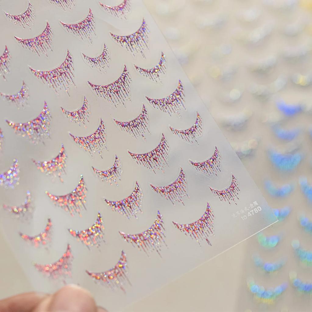 Punk Irregular Lines Metal Silver Stripe Lines Rhinestone 5D Nail Art Sticker Self Adhesive Decoration Manicure Decal DIY