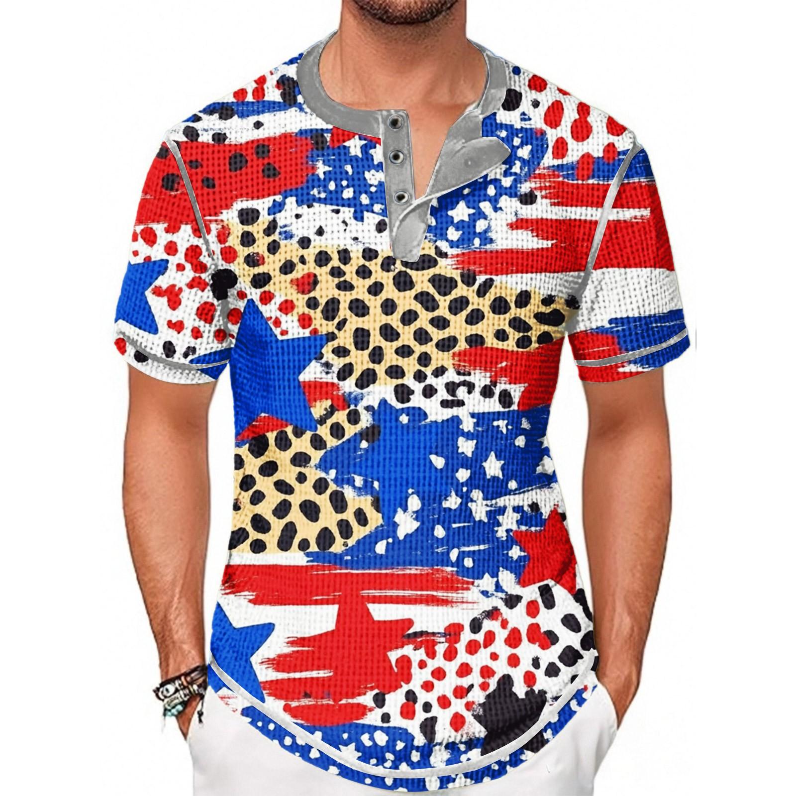 

Летняя мужская футболка с воротником-стойкой и короткими рукавами с принтом «День независимости» L чёрный