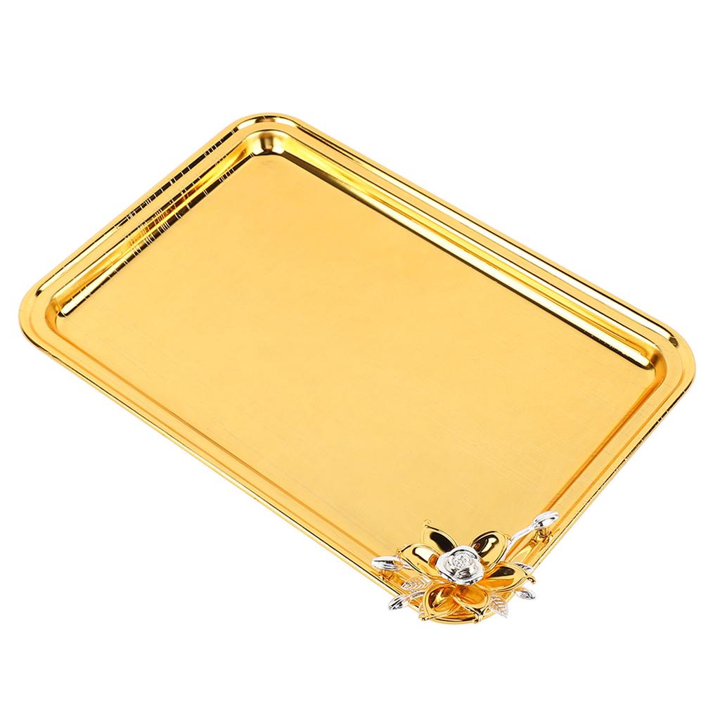 Plateau de service de table Européen Léger Luxe Décoratif Rectangulaire Plateau de service alimentaire avec décor floral pour Salon KTV Hôtel Or