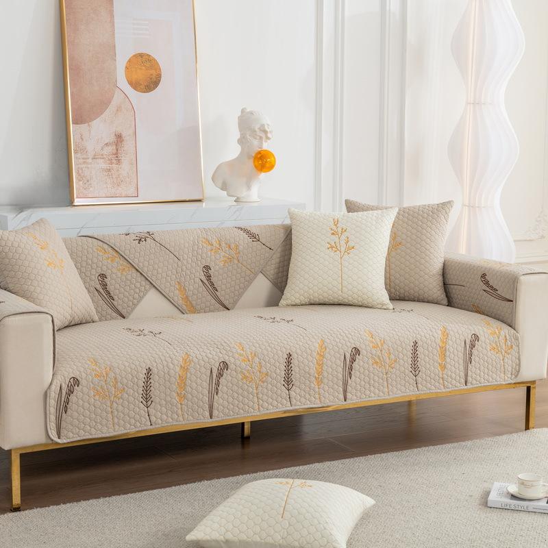 Besticktes Sofakissen aus reiner Baumwolle für alle Jahreszeiten, rutschfester Kissenbezug aus Baumwollstoff, schlichter moderner Sofabezug