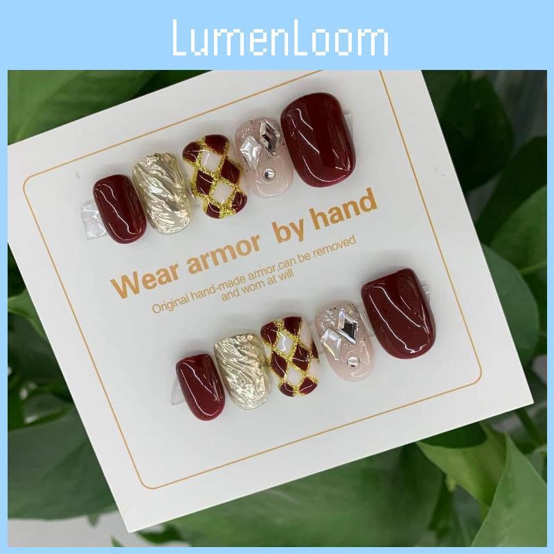Handmade Autumn/winter New Arrival Stylish Wine Red Detachable False Nail Stickers