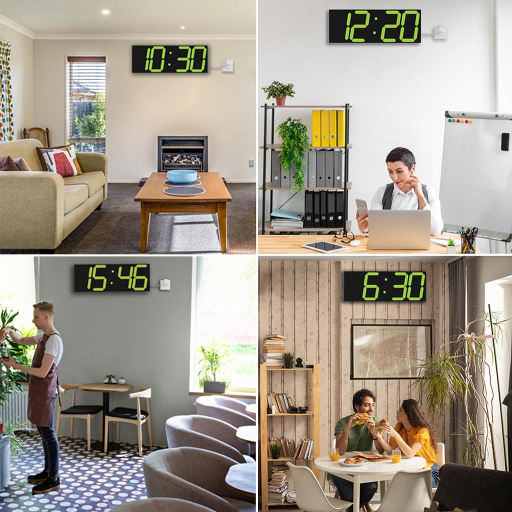 CHKOSDA Digital LED Clock Wall Mounted 18 Inch Large Alarm Clock Remote Control Count Down Timer Clock Auto Dimmer Big Calendar and Thermometer and