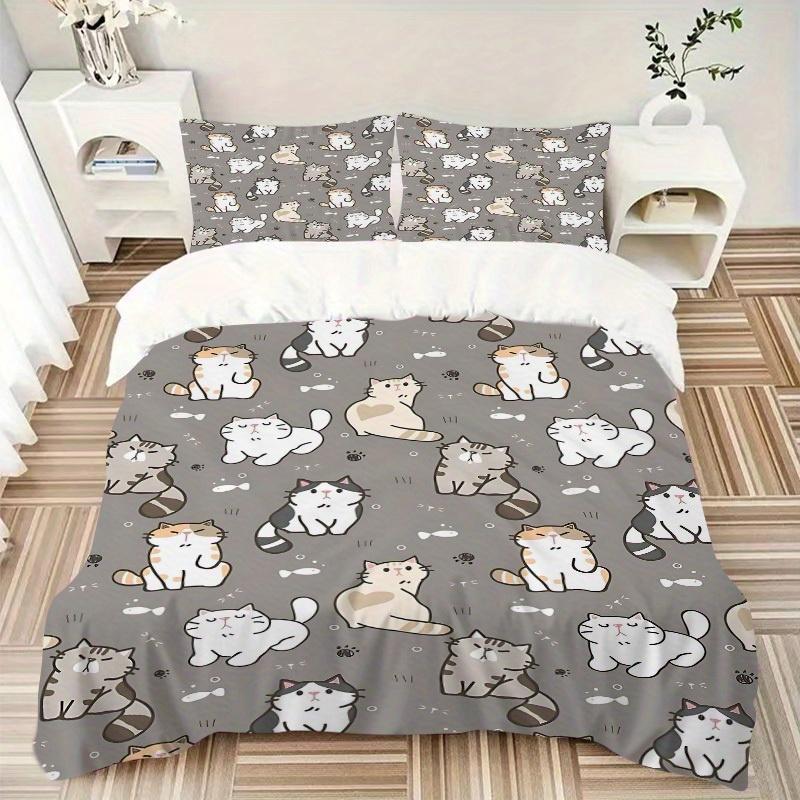 3pcs Cats Pattern Print Bedding Quilt Cover, Soft and Comfortable Quilt Cover Suitable for Bedroom and Guest Room177