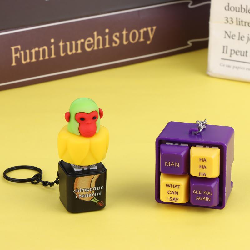 Creative Monkey Keyboard Figure With Voice Decompression Button Keychain Pendant Fun Decompression Toy