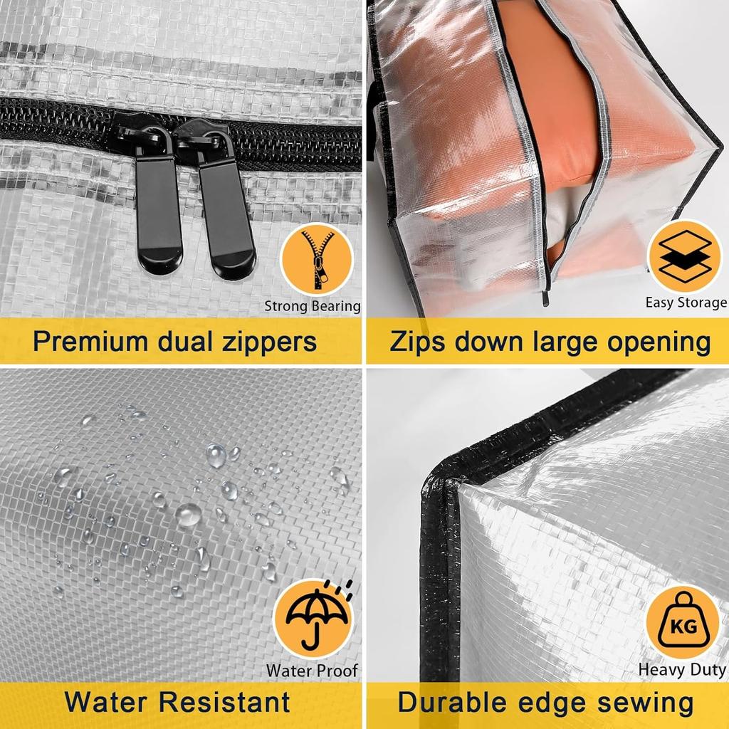 2PCS Transparent Large Zipper Activity Bag Storage Bag, Household Luggage Woven Bag, Moving Mobile Waterproof Zipper Bag