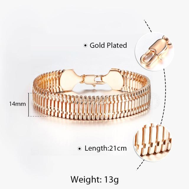 10MM 12MM Big Wide For Women Men Bracelet 585 Rose Gold Color Double Weaving Rolo Cable Curb Link Catenary Chain Jewelry CBB01