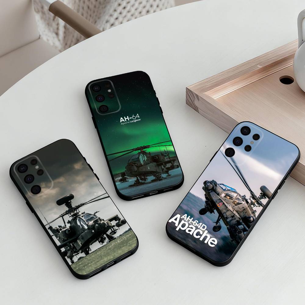 Apache AH-64 Helicopter G-Gunships Phone Case For Samsung S25,24,23,22,30,21,10,9,Ultra,Plus,Lite,FE,4,5 G Soft Black Case