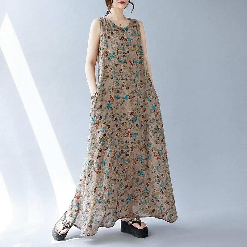 Sleeveless Plus Size Cotton Vintage Floral New In Dresses for Women Casual Loose Long Summer Dress
