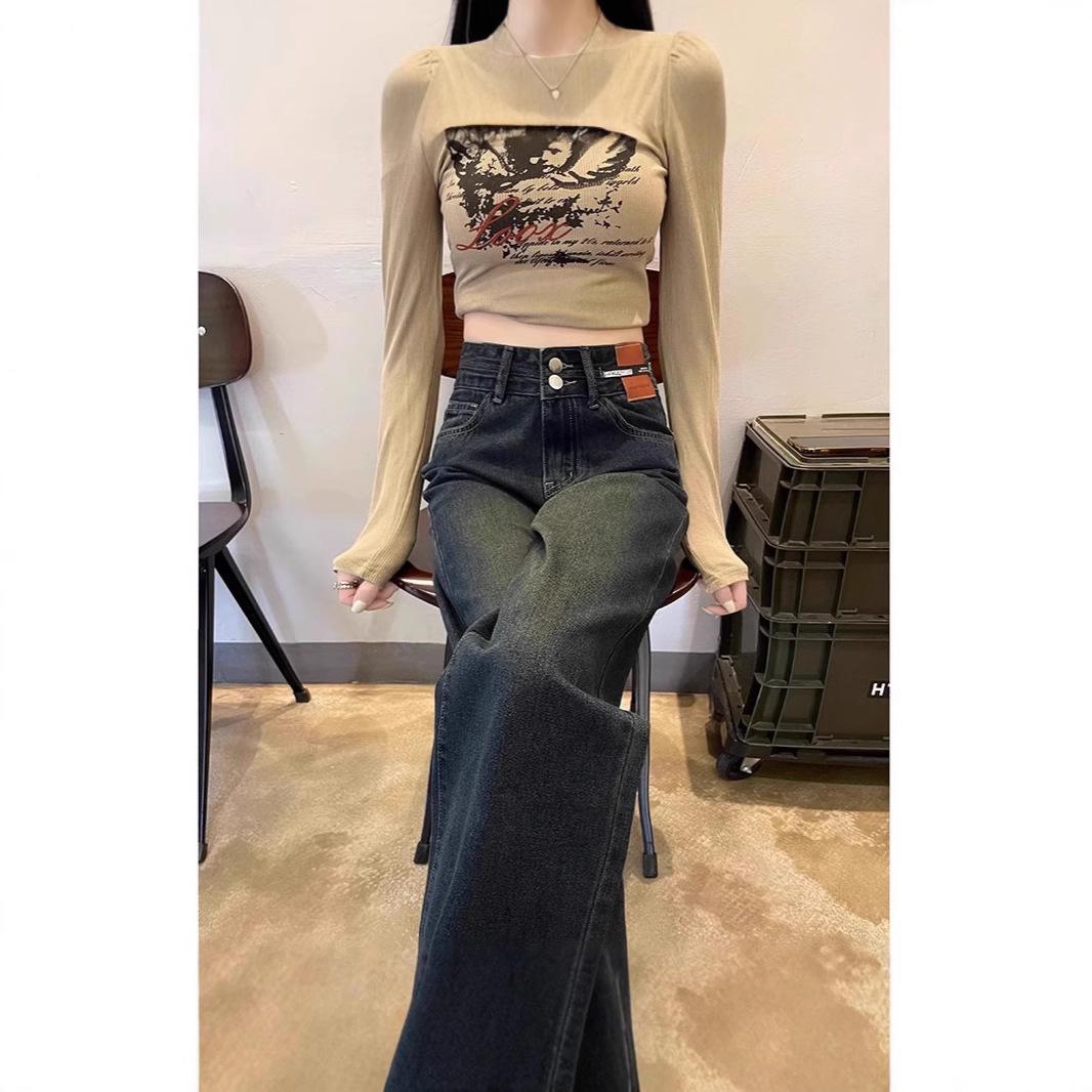 

Spring 2025 Women s High Waist Narrow Straight Jeans - Slimming, Petite Fit, Wide Leg Style Medium