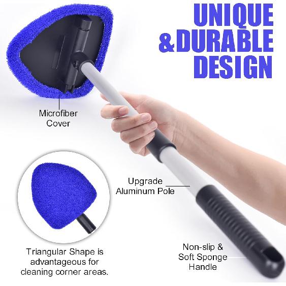 Windshield Cleaner, Car Windshield Cleaning Tool With 3 Reusable And Washable Microfiber Pads And Extendable Handle Microfiber Car Window Cleaner