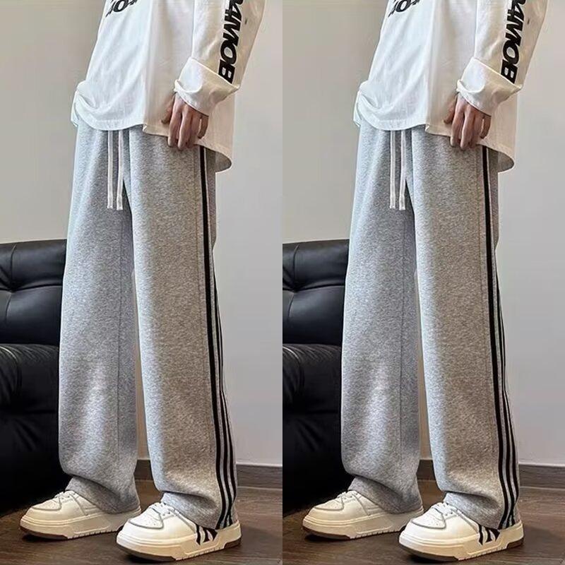 Three-bar pants men's spring and autumn new straight sweatpants American loose and versatile sweatpants sports striped casual trousers