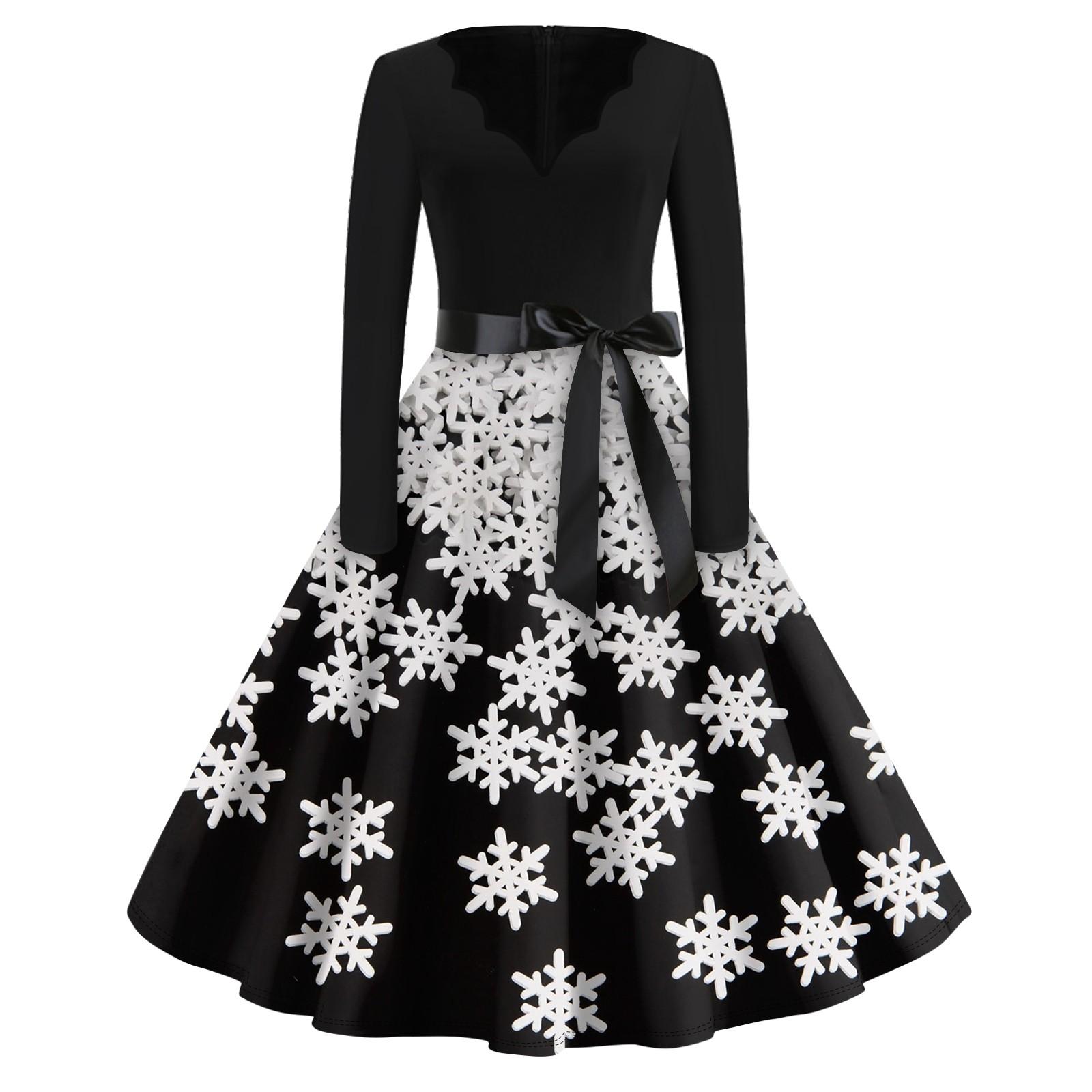 

Женское повседневное модное длинное платье с V-образным вырезом и длинным рукавом с рождественским принтом в винтажном стиле XXL белый