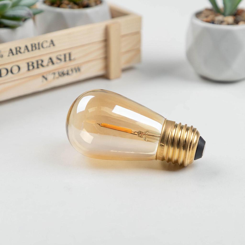 S14 Waterproof LED Edison Filament Bulb, 2700K Warm Light, E27, Energy-Saving ST45 Spare for String Lights