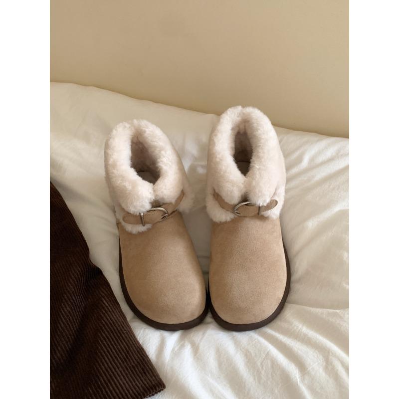 Cute belt buckle snow boots women's new winter casual versatile plush short boots plush thermal cotton shoes