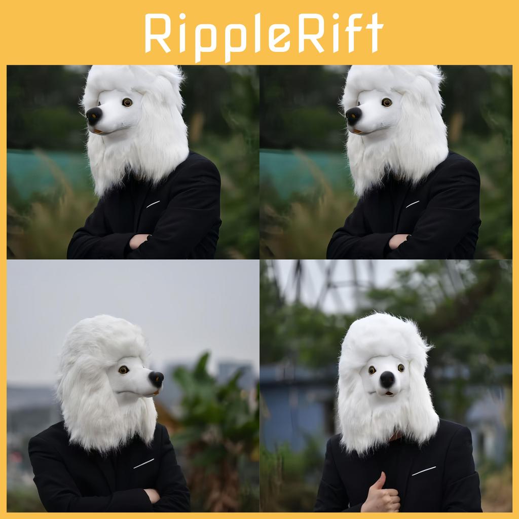 Poodle Costume Mask Latex Animal Dog Headgear For Halloween Party Photos