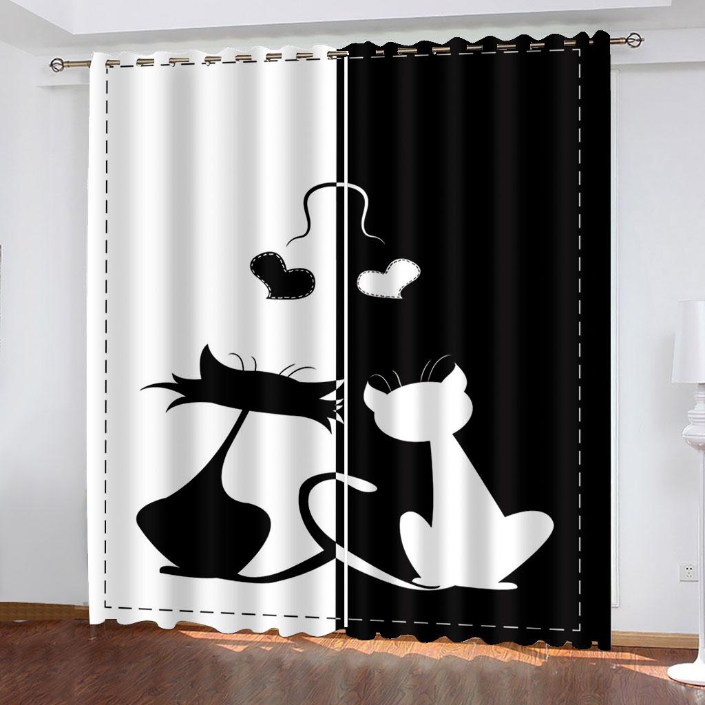 3D Cheap Cartoon Cat Cute Funny Design Shade Thin 2 Piece Window Curtain for Children's Kid Bedroom Living Room Decor on Sale